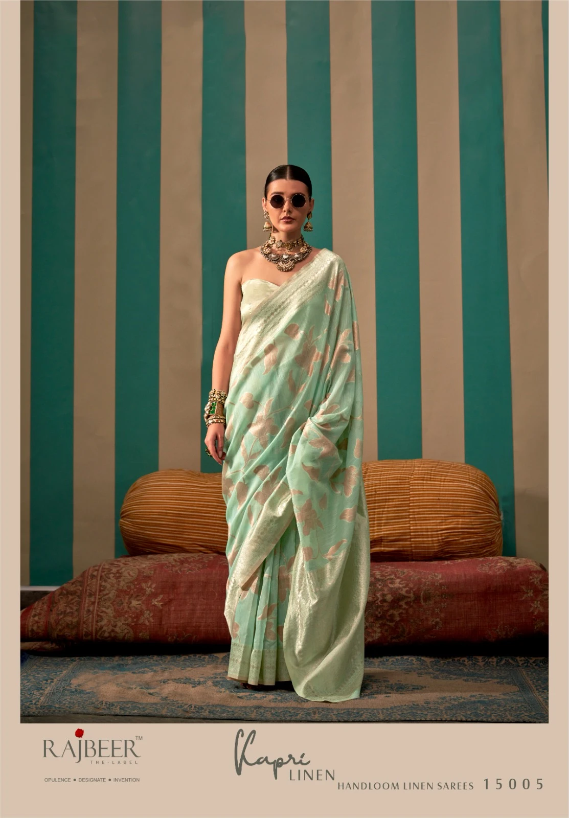 Rajbeer Kapri Linen Handloom Weaving Linen Wholesale Fancy Sarees Catalog — Wholesale Sarees, MPA wholesale from Surat - Gallery Image 10